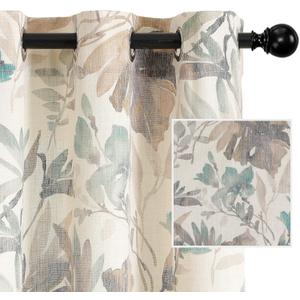 MYSKY HOME Floral Curtains Linen Style Curtains 84 Inch Length Semi Sheer Light Filtering Drapes for Living Room Bedroom Floral Printing Window Treatment Grommet 2 Panels,Brown and Natural