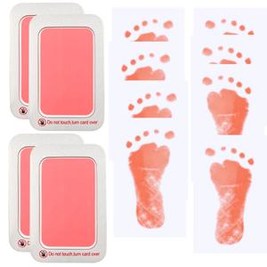 Baby Footprint and Handprint Kit, 4 Pink Inkless Print Pads + 8 Imprint Cards, Dog Paw Print Kit Clean Touch Ink Pad Perfect Keepsake Gift for Newborns and Pets Printing Touch Imprints