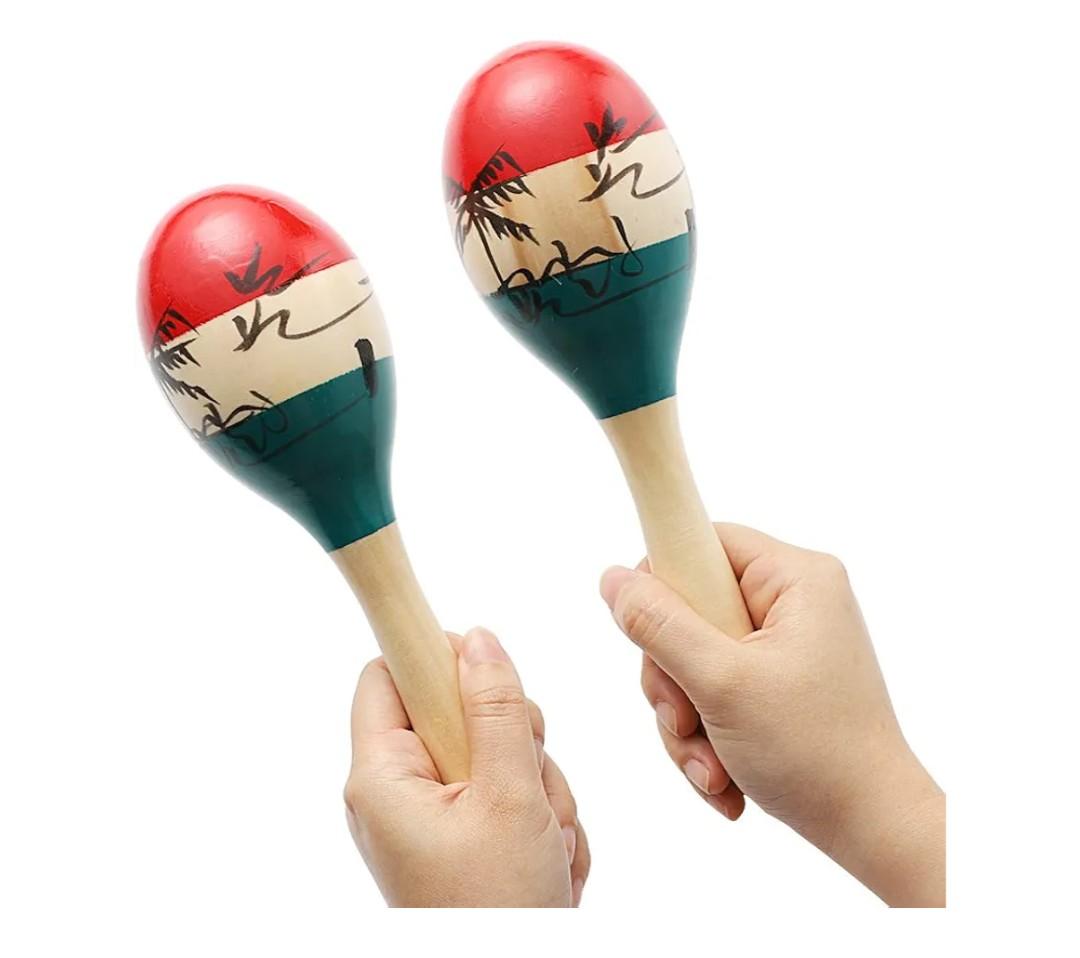 Maracas Large Colorful Wood Rumba Shakers Rattle Hand Percussion of Sand of the Hammer Great Musical Instrument with Salsa Rhythm For Party,Games. (Colorful 2 Pair)