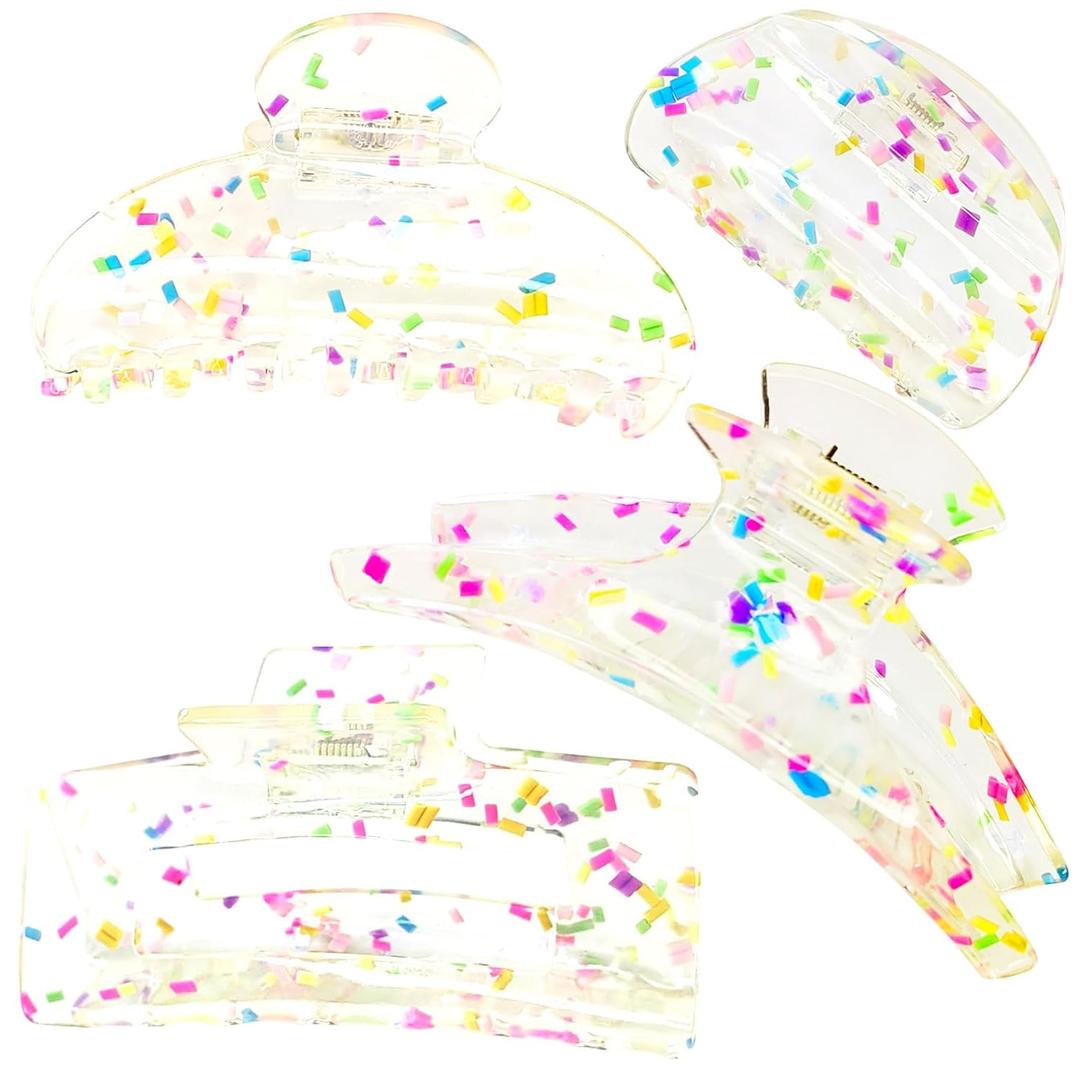 Colorful Sprinkles Claw Clips for Hair Young Women Girls Nonpareil Sprinkles Clear Hair Clips Cute Fairy Festival Birthday Gift Decorative Fun Rainbow Irdescent Hair Accessories