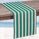 Fanfanwin Linen Palm Beach Table Runner - 14" x 120'' Cabana Pink Green Striped Table Runner for Summer Pool Party Decoration Home Dining Kitchen