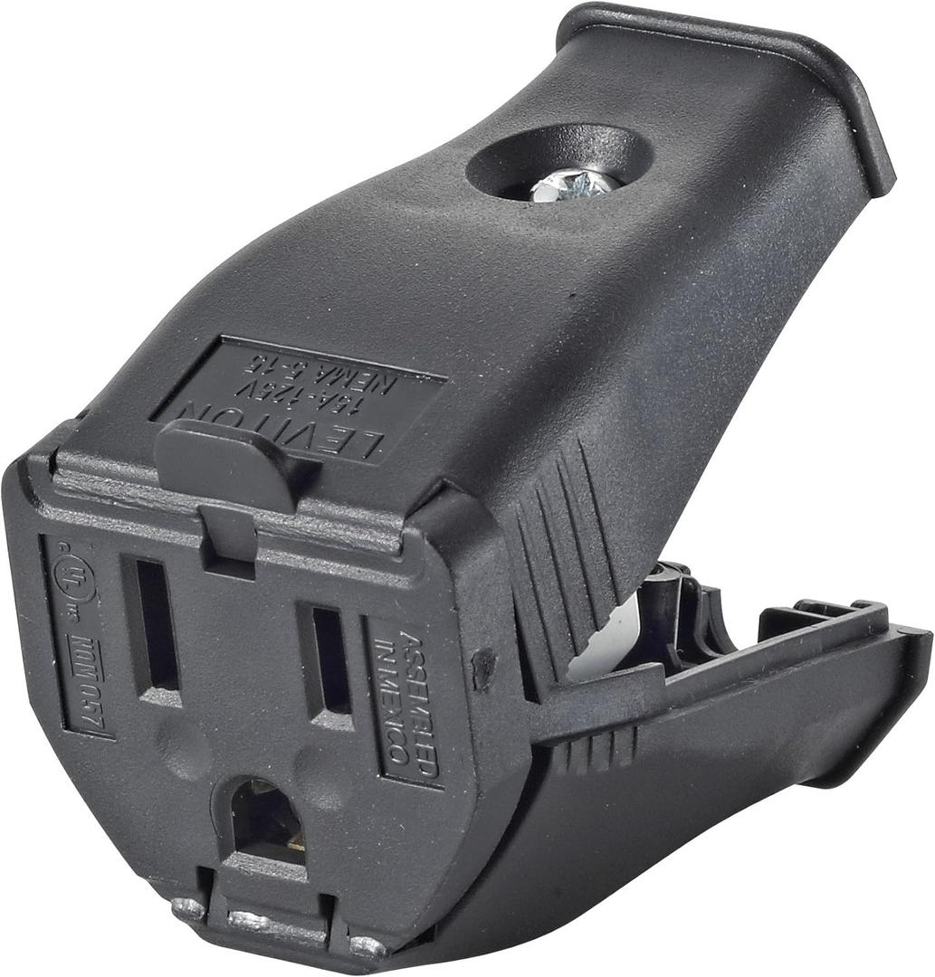 Leviton 2-Pole 3-Wire Grounding Cord Outlet, 3W102-E, Black