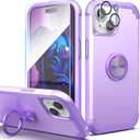 IDweel for iPhone 15 Case with Screen Protector + 360Ring Holder Stand + Camera Lens Protector,2 in 1 Shockproof Slim Fit Hybrid Heavy Duty Hard PC Cover Soft Silicone Bumper Full Body Case,Purple
