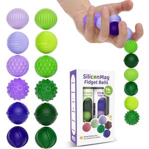 Silicone Magnetic Balls, Fidget Toys, 12-Pack Stress Relief Toys for Adults, Teens, Sensory Toy for Fingers Hands, Quiet Office Desk Toys with Textures, Magnet Fidget Fun Gift (2 Pack(Green+Purple))