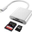 2 x SD Card Reader for iPhone (Lighting), Plug and Play Memory Card Reader, Portable Trail Digital Camera Accessories, Supports SD and TF Card MicroSD Card Adapter for iPad No App Required (3.94inch)