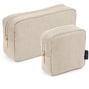 MAGEFY Small Makeup Bag for Purse Mini Cosmetics Bag Corduroy Cute Cosmetic Pouch for Women with Slip-in Pockets