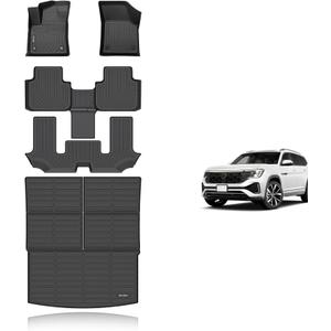 KELCSEECS Floor Mats & Cargo Liner Custom for Volkswagen Atlas 2025 2024-2018 (Count of 5 Passenger Bucket) All Weather Protection Anti-Slip TPE Floor Liners Full Set Volkswagen Atlas Accessories Black