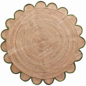 4x4, 5x5, 6x6,feet Natural Jute Scallop Round Rug, Floor Scalloped Edge Rug Braided Boho Eco Large Circular Handmade Area Rugs