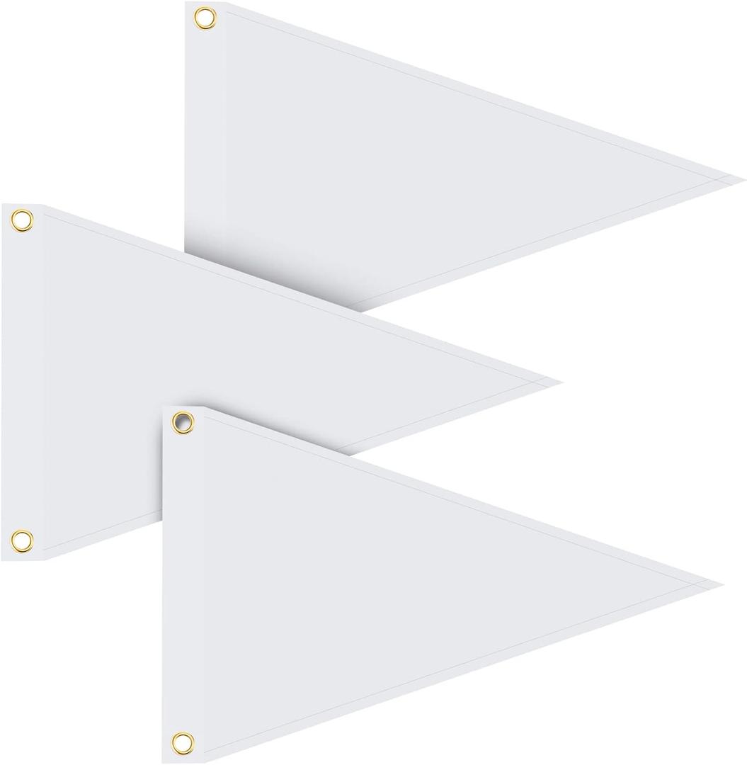 Peryiter 3 Pieces Nylon Pennant Flags Triangle Boat Blank Flag Metal Grommets for Boats Sailing Outdoor Home Indoor Gyms Businesses Party Decorations(White,12 x 18 Inch)