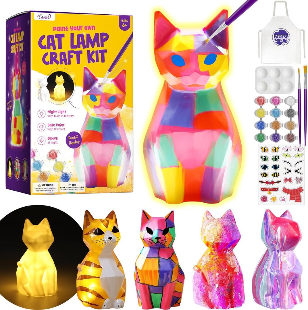 Paint Your Own Cat Lamp Kit, Arts and Crafts for Kids Ages 8-12, Art Supplies Painting kit for Kids 6-12, Cat Night Light Toys Girls Boy Birthday Christmas Gifts for Kid Ages 3 4 5 6 7 8 9 10 11 12+