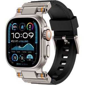 FOAMUNOC Rugged Band Compatible with Apple Watch Ultra 3/2/1 Band 49mm/46mm/45mm/44mm/42mm, Metal Connector with Strap for iWatch Ultra Series 11/10/9/8/7/6/SE3/SE2/SE/5/4/3/2/1, Black/Titanium