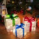 Set of 3 Christmas Lighted Gift Boxes, 60 LED Light Up Present Boxes for Christmas Decorations Indoor Outdoor Yard Xmas Tree Holiday Party Lawn Porch Home Decor (3 Colored PVC)