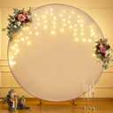 7.2 FT White Round Backdrop Cover with Lights String for Circle Arch Stand Circle Backdrop Cover with LED Fairy Lights for Wedding Arch Baby Shower Birthday Party Photo Shoot Photography Background