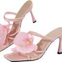 MakeMeChic Women's Open Toe Floral Kitten Heels Flower Summer Beach Sandals Pink 6.5