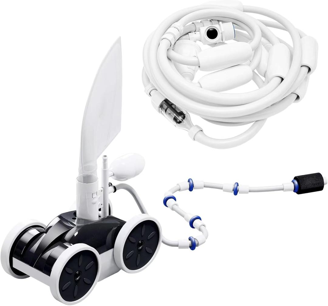 MAKHOON Upgrade Pool Pressure Side Sweeper: Professional Solution for Cleaning Your Swimming Pool (Four Wheels are Better Than Three) Need 1.5" Female Thread Pool Booster Pump Inlet, 4 Bar Pressure, White