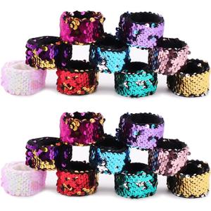 Childom 20 Pack Slap Bracelets 2-Color Reversible Charm Bracelets stage sequins horsetail buckle color ball head hair accessories hair accessories Magic Wristband