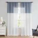 Central Park Navy and White Stripe Sheer Color Block Window Curtain Panel Linen Drape Treatment for Bedroom Living Room Farmhouse 63 inches Long with Rod Pocket,2 Panel Rustic Living Panels