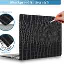 Compatible for MacBook Air 13 inch Case 2026 M5, 2022-2025 M4/M3/M2 A3449 A3240 A3113 A2681, Textured Luxury Crocodile Aligator Skin Snakeskin PU Leather Hardshell & Keyboard Cover, Shiny Black