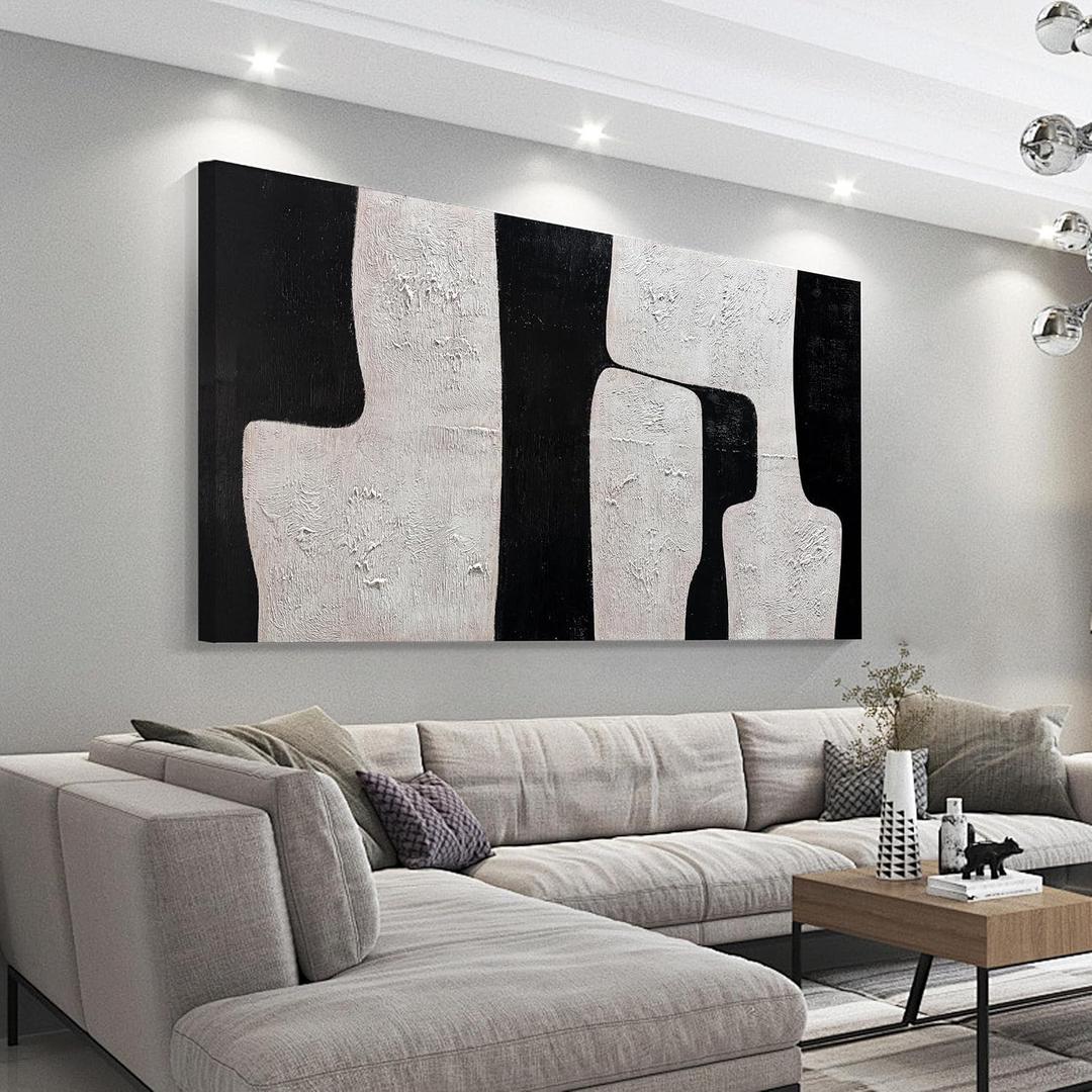 Tarfupth Black and White Abstract Wall Art for Living Room Textured Large Artwork Minimalist Oil Painting for Bedroom Office Home Decor 24"x48"