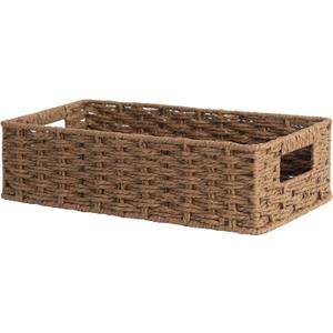 StorageWorks Toilet Tank Tray, Brown Round Paper Rope Bathroom Baskets for Organizing, Toilet Tank Basket, Toilets Organizer with Built-in Handles, 14 "L x 6 "W x 3 "H, 1 Pack