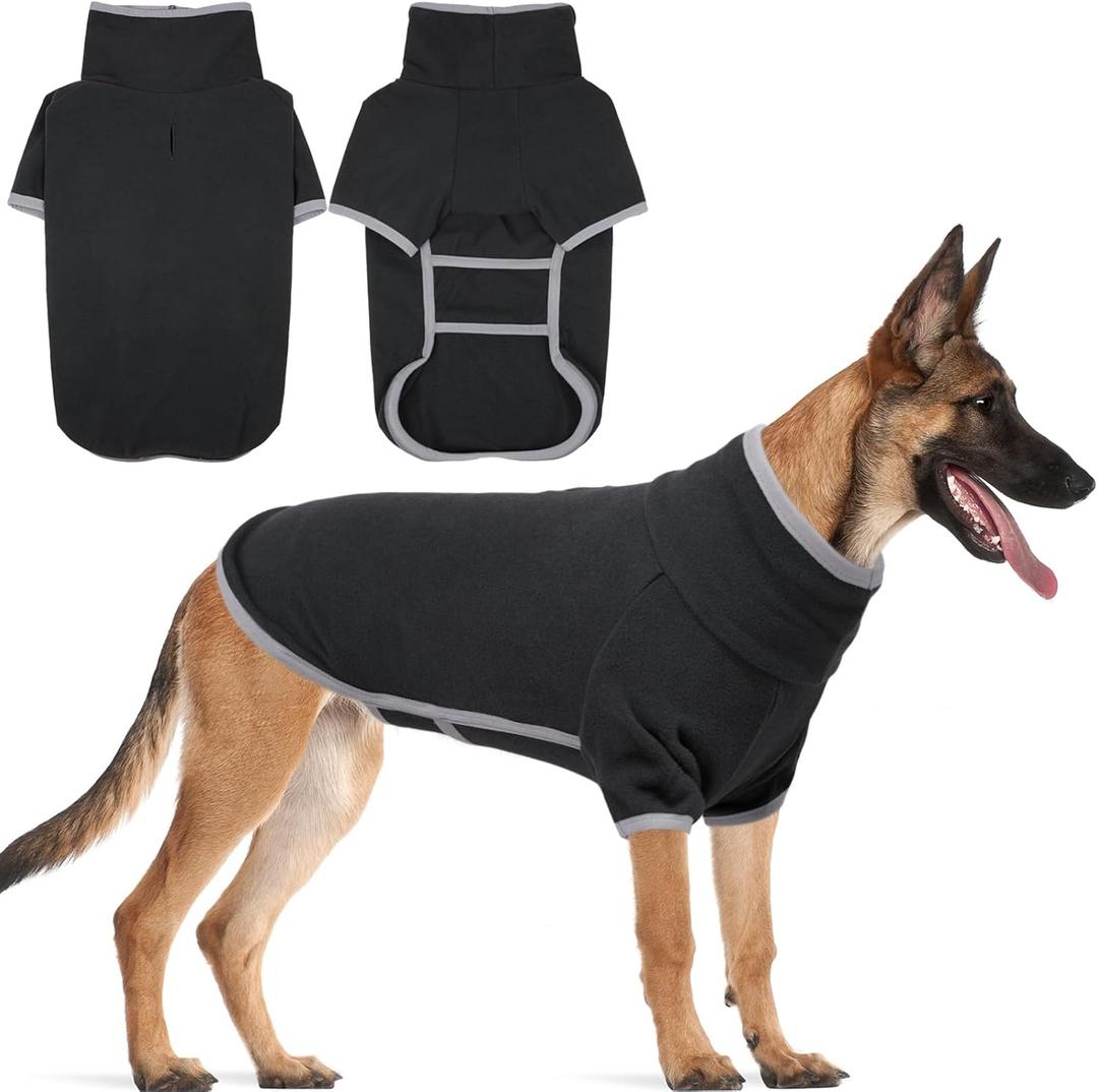 Fleece Dog Sweater with Turtleneck, Cozy Lightweight Pullover Dogs - Stretchy Soft Thermal Wear for Puppy Small Medium Large Breeds Dark Grey, M