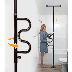 Stander Wonder Pole Plus with Rotating Double Grab Bar, Tension Mounted Security Pole for Seniors & Elderly Adults, No-Drill Floor to Ceiling Transfer Pole for Home & Bath Safety, Black