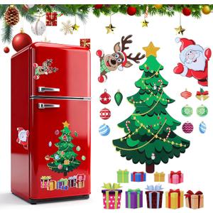 Veemoon Christmas Refrigerator Magnets Decorations, Festive Fridge Magnetic Stickers Magnetic Christmas Tree DIY Accessiores Xmas Magnets Craft for Winter Holiday Kitchen Home Party, Multi-Color