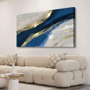 Abstract Canvas Wall Art for Living room Office Bedroom Golden Blue Wall Art Print Oil Paintings Modern Abstract River Texture Pictures Wall Decor Artwork Waterproof Ready to Hang - 20in * 40inch