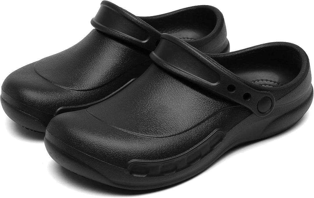 FULORIS Men's Professional Slip Resistant Clog Oil Resistant Waterproof Non Slip Chef Nurse Shoes for Men Kitchen Shoe Black (10)
