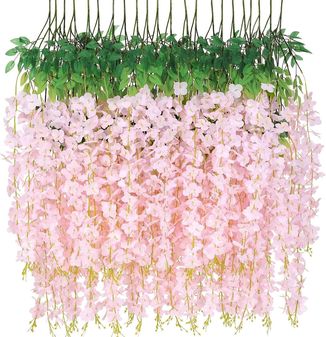 Waipfaru 36 Pack Wisteria Hanging Flowers, 3.6 Feet Light Pink Wisteria Artificial Flowers, Fake Wisteria Garland, Hanging Flowers for Decoration, Vines for Wedding Bedroom Home Party Wall Decor