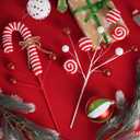 5pcs Candyland Christmas Tree Picks Candy Cane Tree Topper, Red and White Christmas Tree Decorations with Glitter, Curly Lollipop Candy Picks for Xmas Holiday Wreath Vase Party Decor