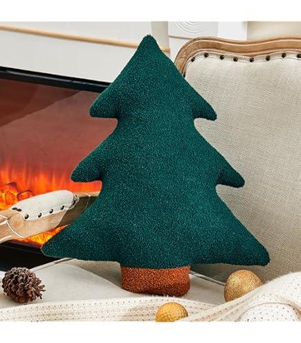 XIAIJIA Christmas Tree Throw Pillow Cute Christmas Tree Shaped Pillow Christmas Decorative Pillows Fluffy Pillow Cushions for Bed, Couch, 19.6x17.7 in