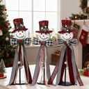 Chunful 3 Pcs Christmas Snowman Table Decorations Black and White Red Plaid Standing Snowman Wooden Sign with Hat for Xmas Winter Rustic Indoor Tabletop Centerpieces Mantel Tiered Tray Decor Supplies