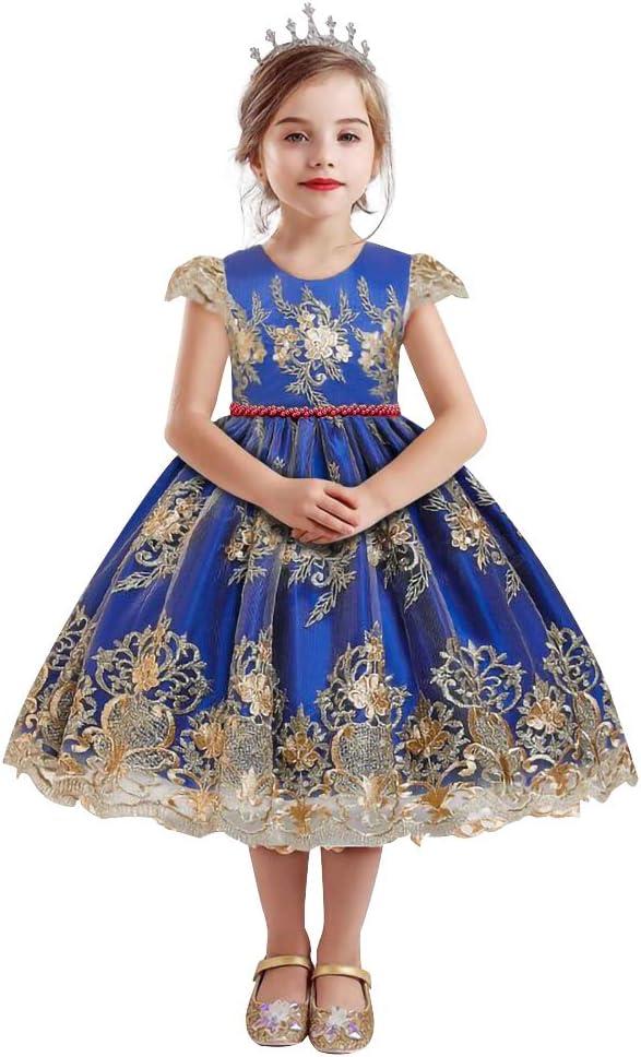 TTYAOVO Flower Girl Dress Princess Birthday Party Wedding Gown (5-6 Years, Blue)