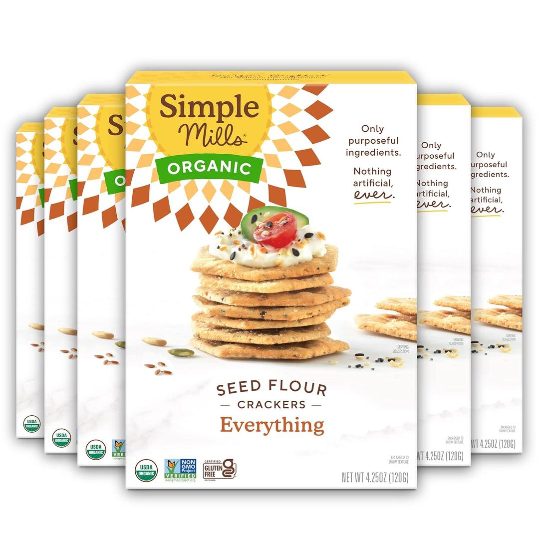 Simple Mills Organic Seed Crackers, Everything - Gluten Free, Vegan, Healthy Snacks, Paleo Friendly, 4.25 Ounce (Pack of 6)