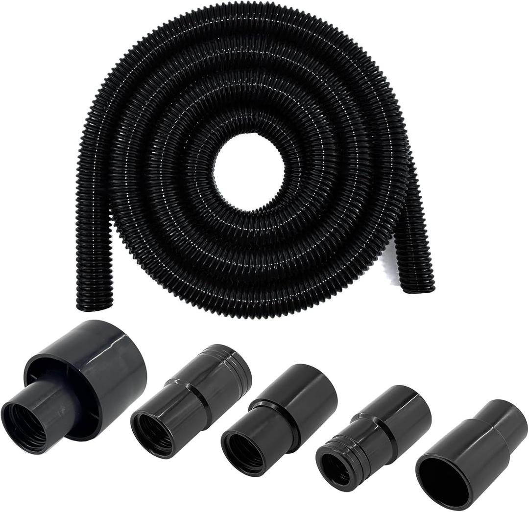 Dust Collection Vacuum Hose Kit, 12 Foot Dust Collection Power Tool Kit with 5 Vac Cleaner Hose Fittings/Attachments for Household, woodworking Power Tool and Dry/Wet, Fits Multiple Types Power Tools