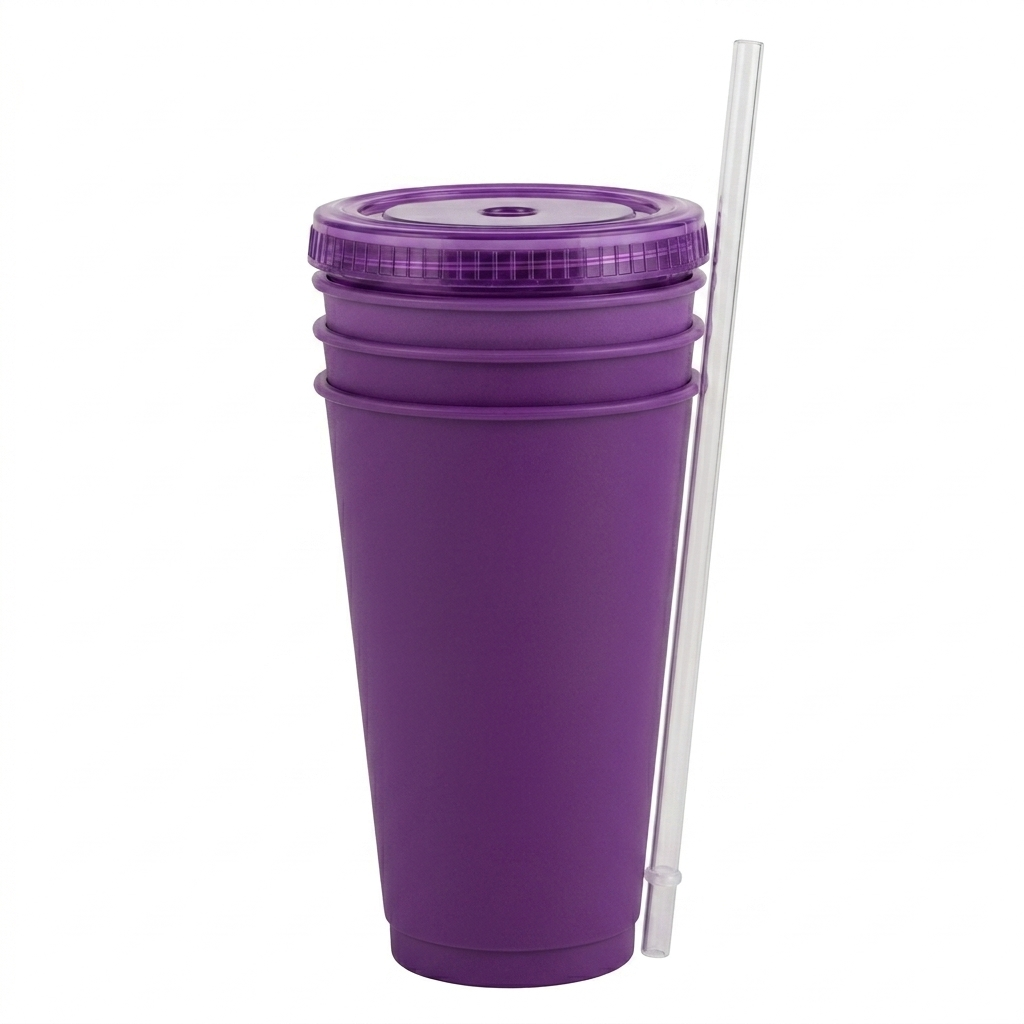 2 x Changing Cups, 4 Pack of Plastic Cups Reusable Tumbler with Lids, Purple