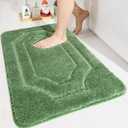 BEQHAUSE Bath Mat, Non-Slip Polyester Bathroom Rug, Soft and Absorbent, Quick Dry Shaggy Shower Mat, 20" x 32", Green