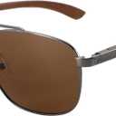 ZENOTTIC Aviator Wood Polarized Sunglasses for Men 100% UV Protection Fishing Driving Golf (Grey Frame Brown Lens)