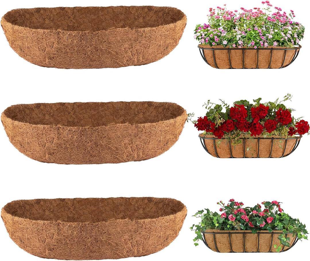 3Pcs Trough Coco Liner 30" Coco Coir Liners for Planters, Liners for Window Boxes Liners, Wall Basket Planters, Railing Hanging Baskets, Garden Planter Baskets