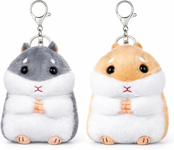 2 Pcs Cute Hamster Plush Keychain Stuffed Animal Keychain Soft Keyring Bag Charms for Purse Handbags Car Key Pendant Decoration Jewelry Accessories Women
