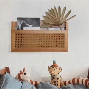 FRIADE Wall Magazine Rack with PE Rattan Grid,Size 17.3" x 4" x 9.4",File Holder For Entryway,Living Room,Waiting Room,Kids room,Office(Retro Brown)