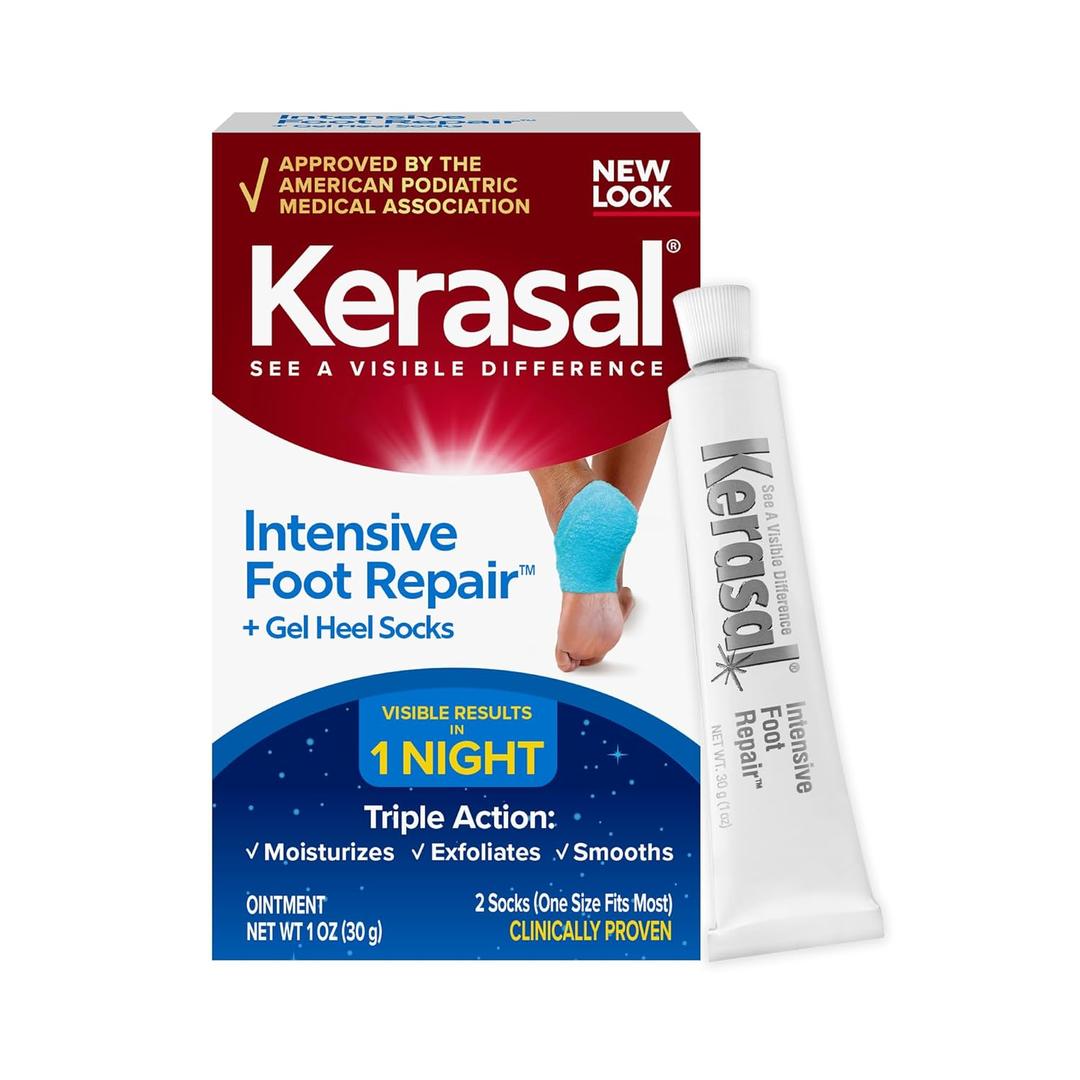 Kerasal Intensive Foot Repair Skin Healing Ointment, 1 Oz and Moisturizing Gel Socks, One Pair (0.5 Ounce (Pack of 2))