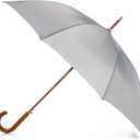 Totes Eco Auto Open Umbrella Classic Wooden J Stick Handle with Easy Grip - Windproof, Rainproof and Durable Canopy Design  Versatile Travel, Perfect for Rainy Days (Grey)