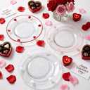 Rtteri 3 Pcs Icon Love Heart Plates 8.2 Inch Glass Red White Pink Sweet Heart Dessert Plate Salad Serving Dish Gift for Home Wedding Anniversary Birthday Party Kitchen Table Decor