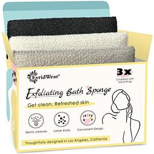 Evridwear Exfoliating Bath Sponge, Daily Skincare Body Scrubbers Loofah Shower Pads with Strap for Body Cleansing, Dead Skin Cell Remover, 2 Count Value Pack(Classical)