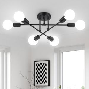 Ceiling Light Fixture, 6-Light Ceiling Light Chandelier, Modern Dinning Room Light Fixture, Sputnik Light Fixtures Ceiling Mount, Ceiling Light Fixtures Semi Flush Mount Light Fixture for Living Room (Black)