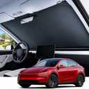REEVAA Upgraded for Tesla New Model Y 2016-2026 (Juniper) Windshield Sunshade [Tailored Fit, 99% Sun Protection] Foldable Sun Shade Car Accessories with Storage Bag