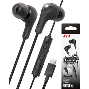 JVC Gumy Connect USB-C Wired Earbuds Headphones, Delay-Free for Videos and Gaming, Built-in DAC Reduces Noise and Improves Sound Quality, 9.2 mm Diameter Neodymium Drivers - HAFR9UCB (Black)
