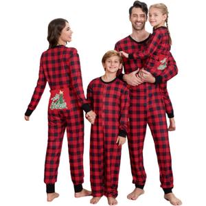 Matching Family Christmas Onesie Pajamas, Buffalo Plaid One-Piece Sleepwear Holiday Loungewear w Zipper (5T, Pjs-3)